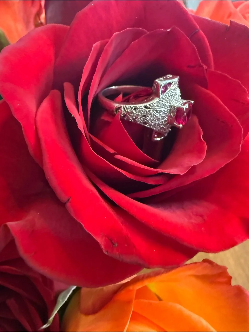 Vintage Engagement Style 925 Sterling Silver Lab Ruby CZ Cluster Ring Size 7